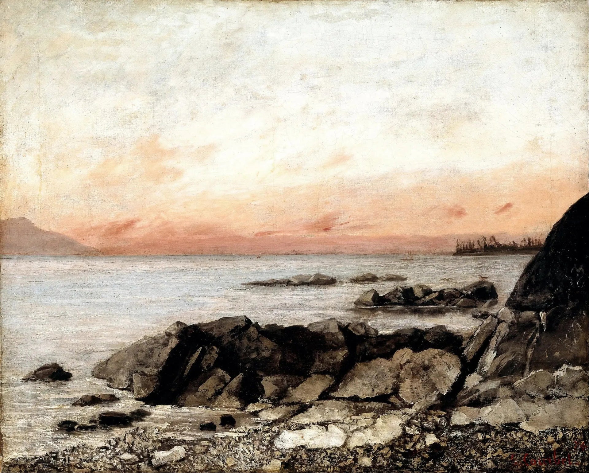 Léman au coucher du soleil - Gustave Courbet image 1 copie de tableau peinte à la main
