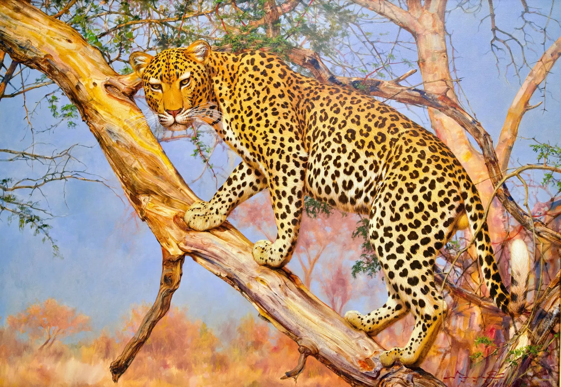 Léopard dans un arbre | 150 x 100 cm image 1 reproduction de peinture à l’huile