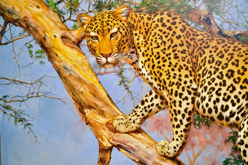 Léopard dans un arbre | 150 x 100 cm image 4 reproduction artisanale de tableau