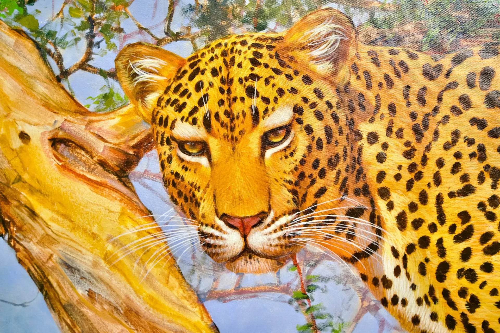 Léopard dans un arbre | 150 x 100 cm image 5 copie peinte à la main à l’huile