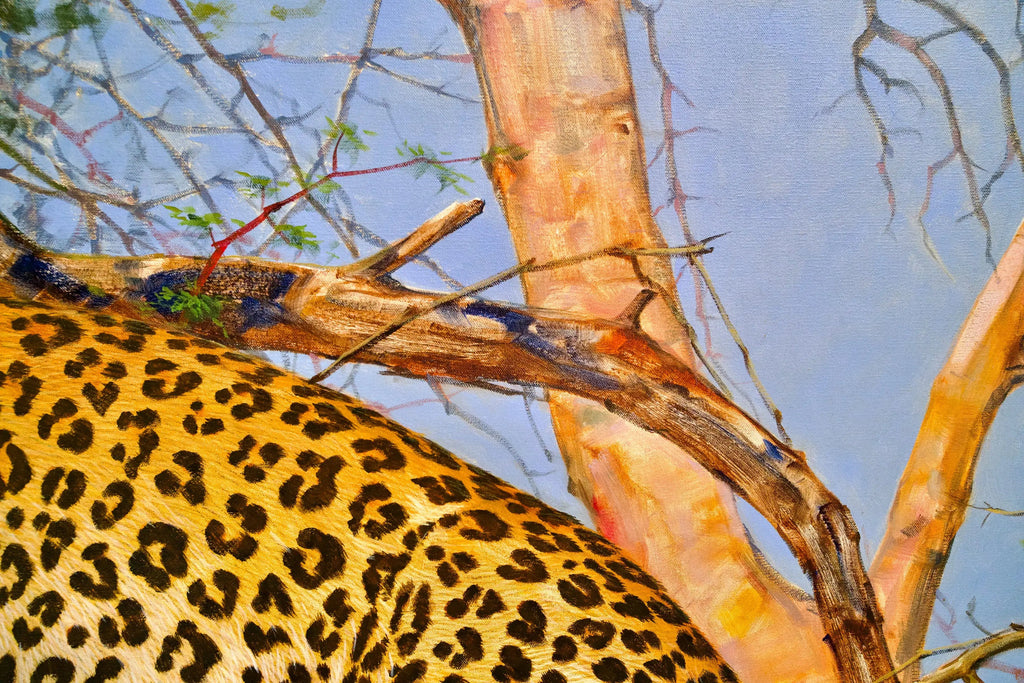 Léopard dans un arbre | 150 x 100 cm Reproductions de tableaux à la peinture à l’huile