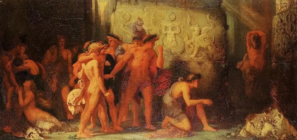 Les Athéniens livrés au Minotaure dans le labyrinthe de Crète - Gustave Moreau image 1 copie de tableau peinte à la main