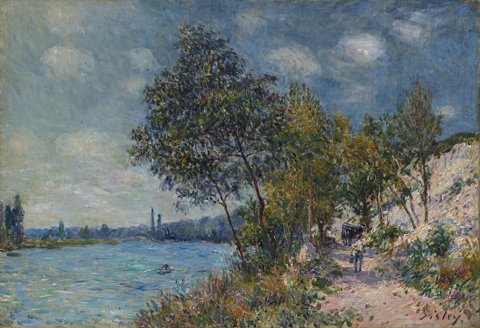 Les carrières de pierre de Veneux au soleil, matin - Alfred Sisley image 1 reproduction de peinture à l’huile