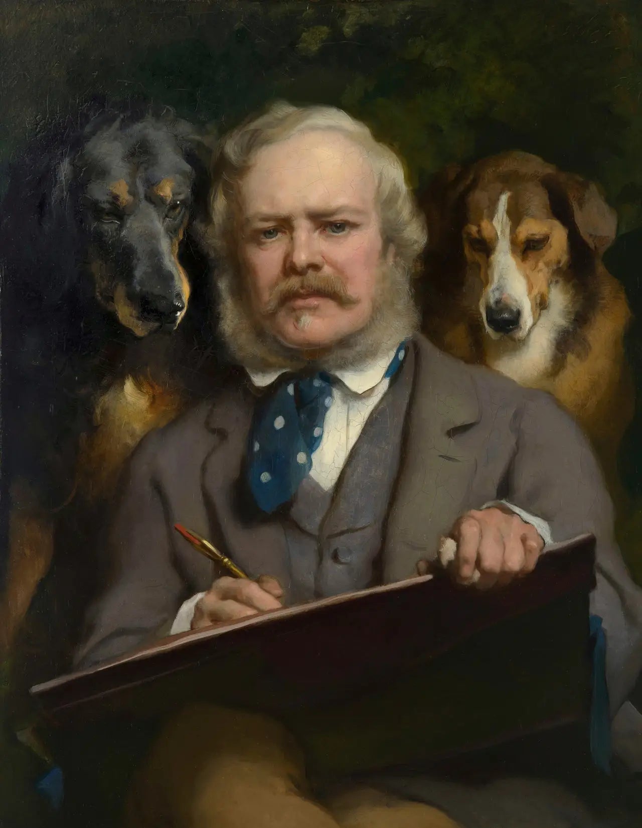Les Connaisseurs : Portrait de l'artiste avec deux chiens - Edwin Henry Landseer image 1 tableau peint à l’huile sur toile