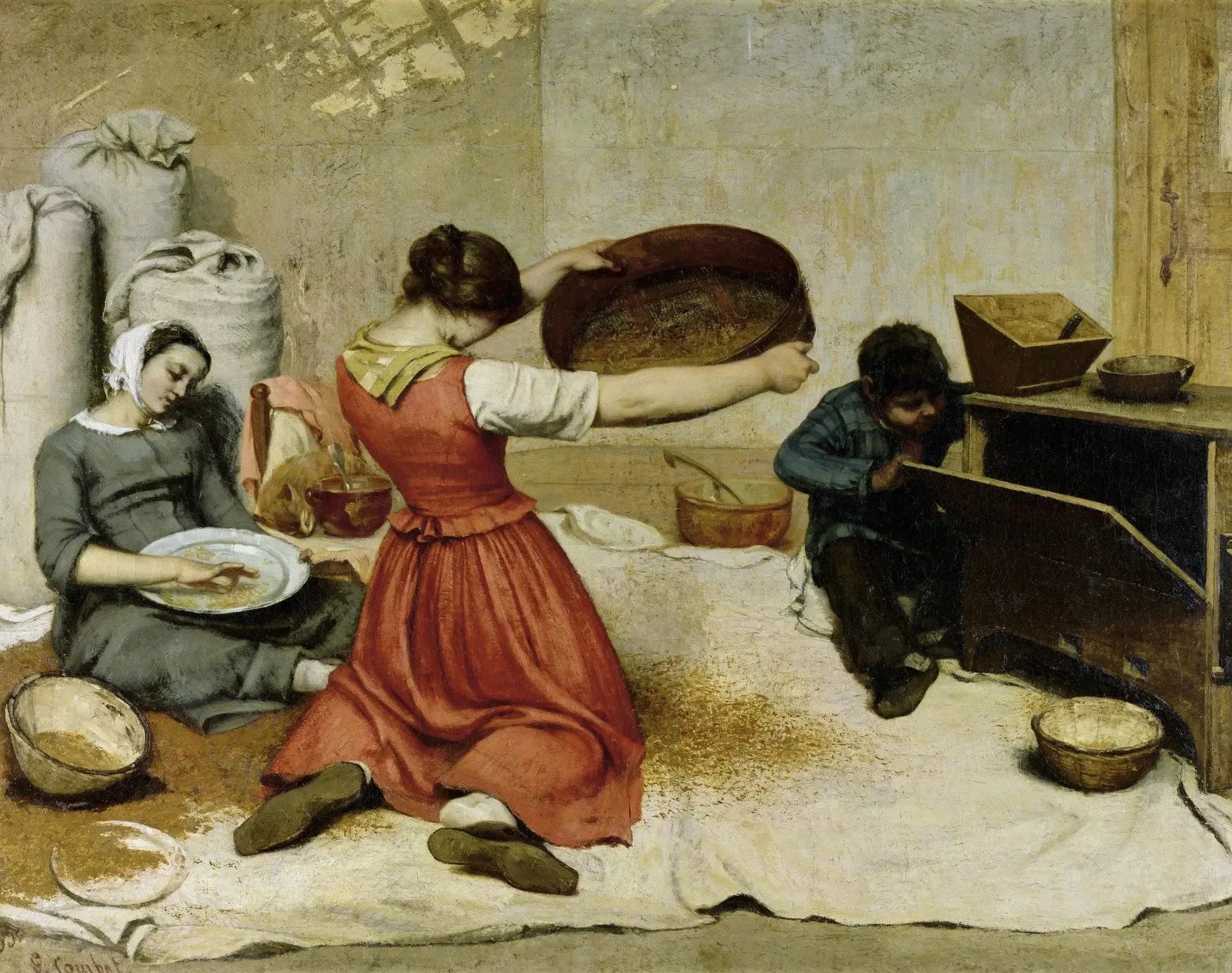 Les Cribleuses de blé - Gustave Courbet image 1 reproduction artisanale de tableau