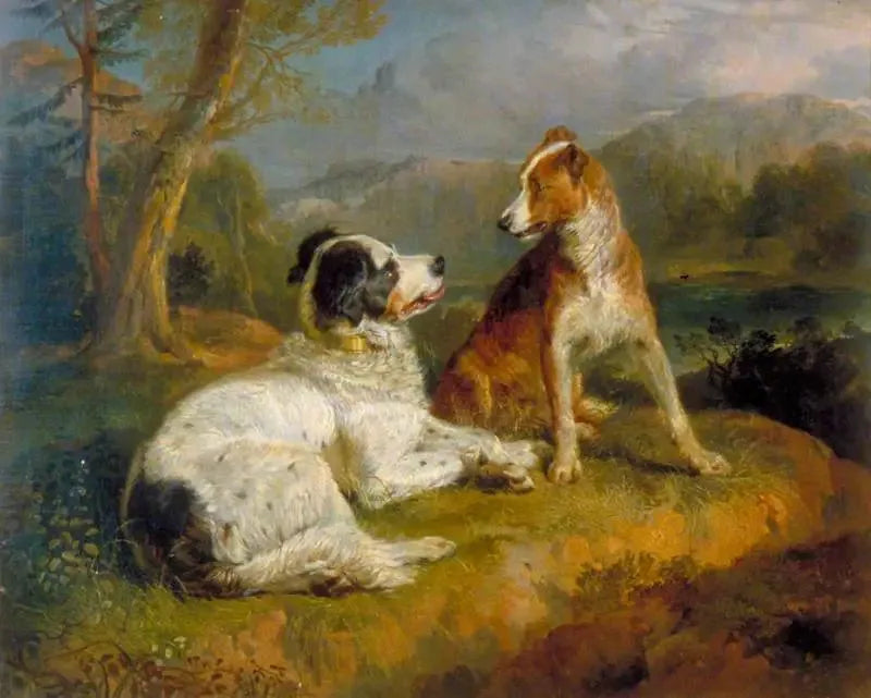Les Deux Chiens (d'après le poème de Robert Burns) - Edwin Henry Landseer image 1 copie de tableau peinte à la main