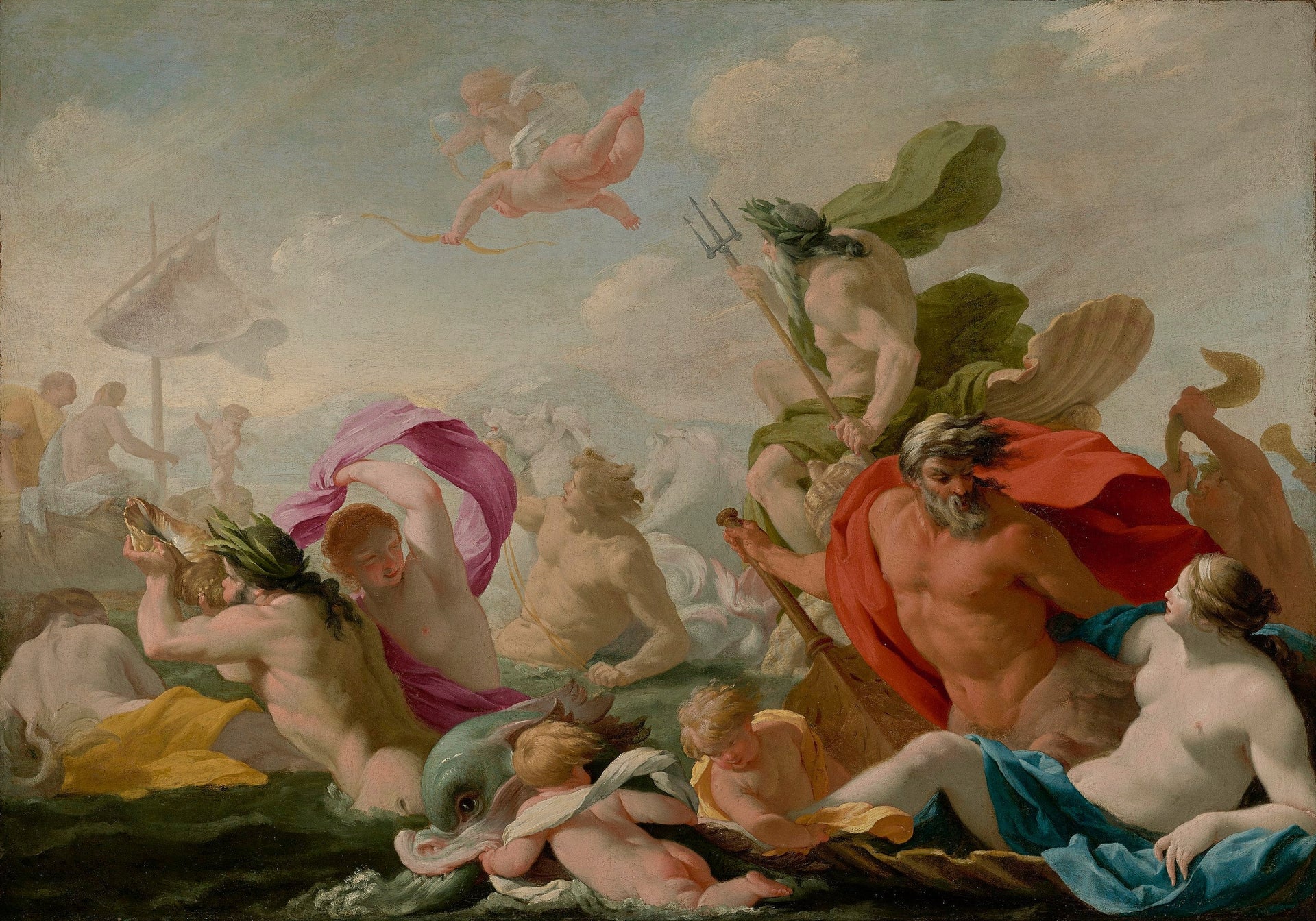 Les dieux marins rendant hommage à l'Amour - Eustache Le Sueur image 1 reproduction artisanale de tableau