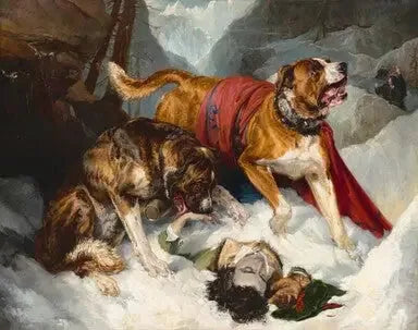 Les Dogues des Alpes réaniment un voyageur en détresse - Edwin Henry Landseer