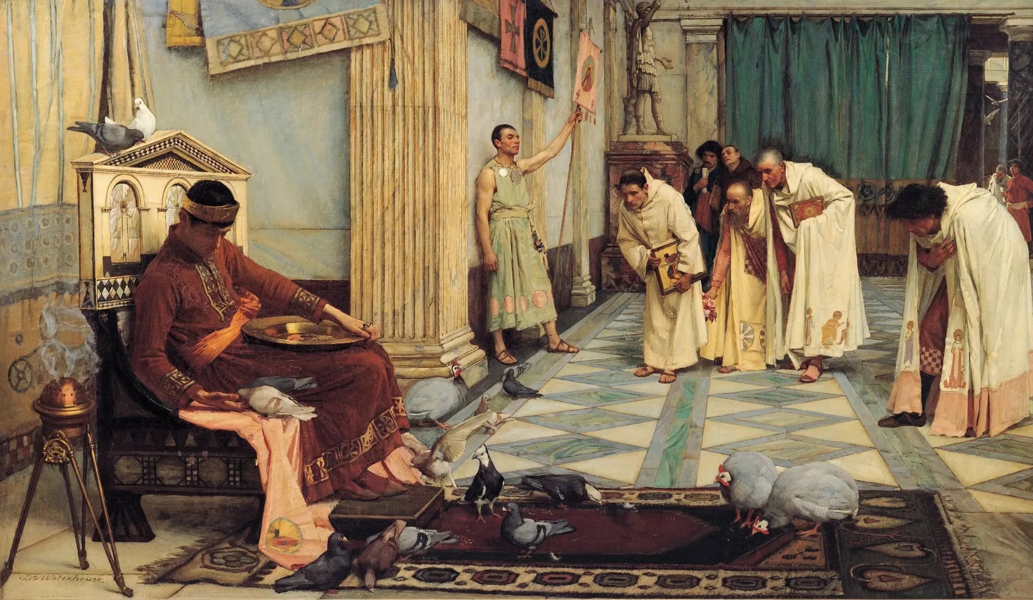 Les favoris de l'empereur Honorius - John William Waterhouse image 1 reproduction artisanale de tableau