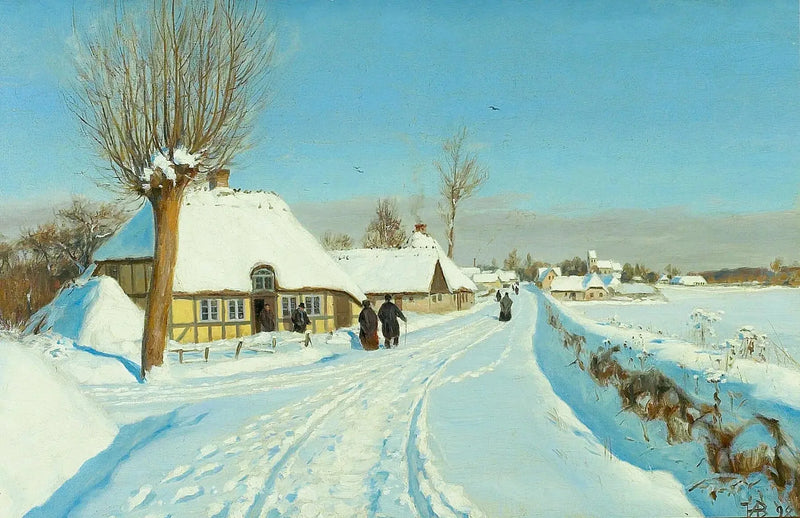 Les fidèles se dirigent vers l'église le matin de Noël. - H. A. Brendekilde