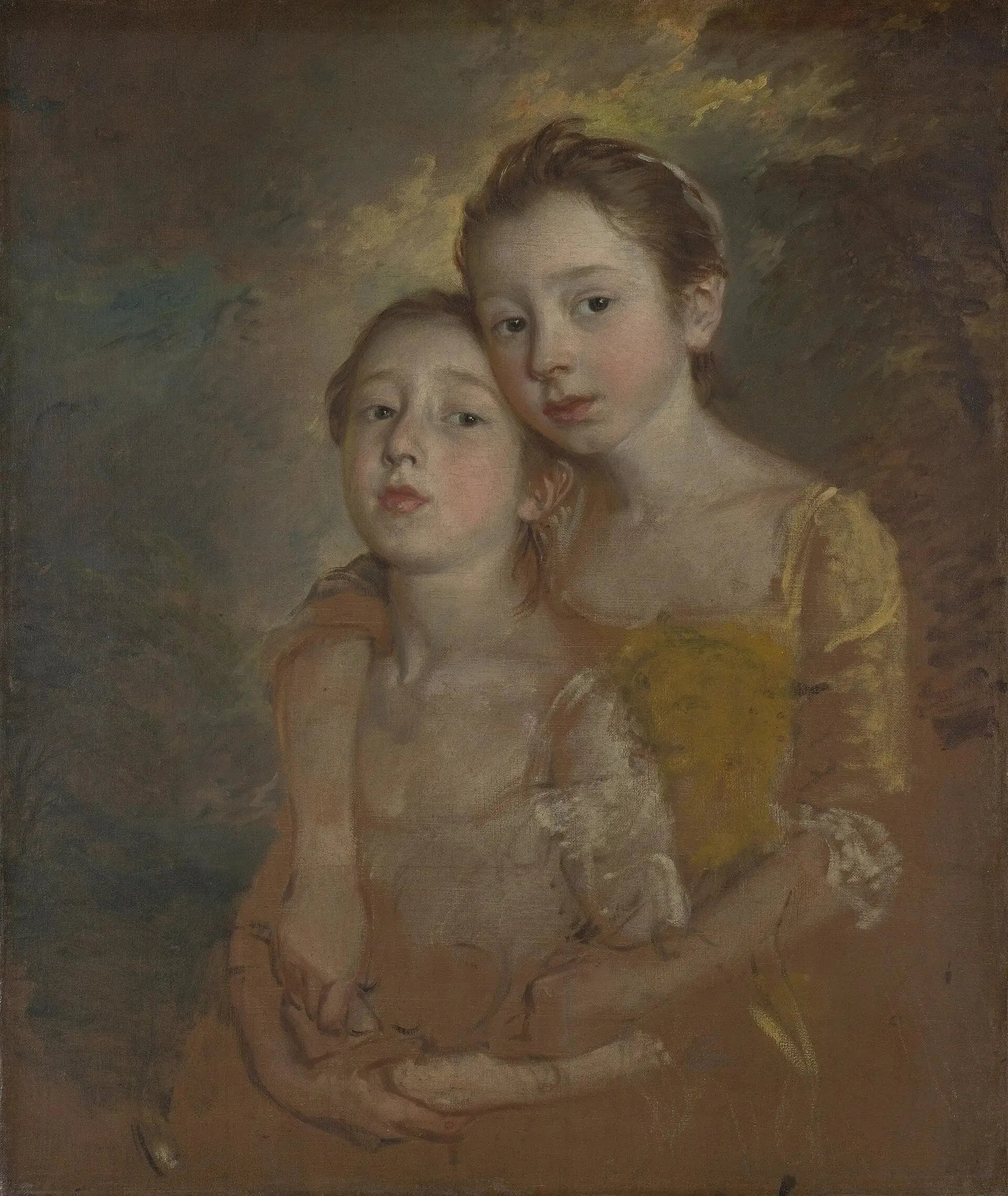Les filles du peintre avec un chat - Thomas Gainsborough image 1 copie peinte à la main à l’huile