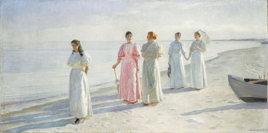 Les filles sur la plage. Les sœurs Holst à Skagen Sønderstrand. - Michael Peter Ancher