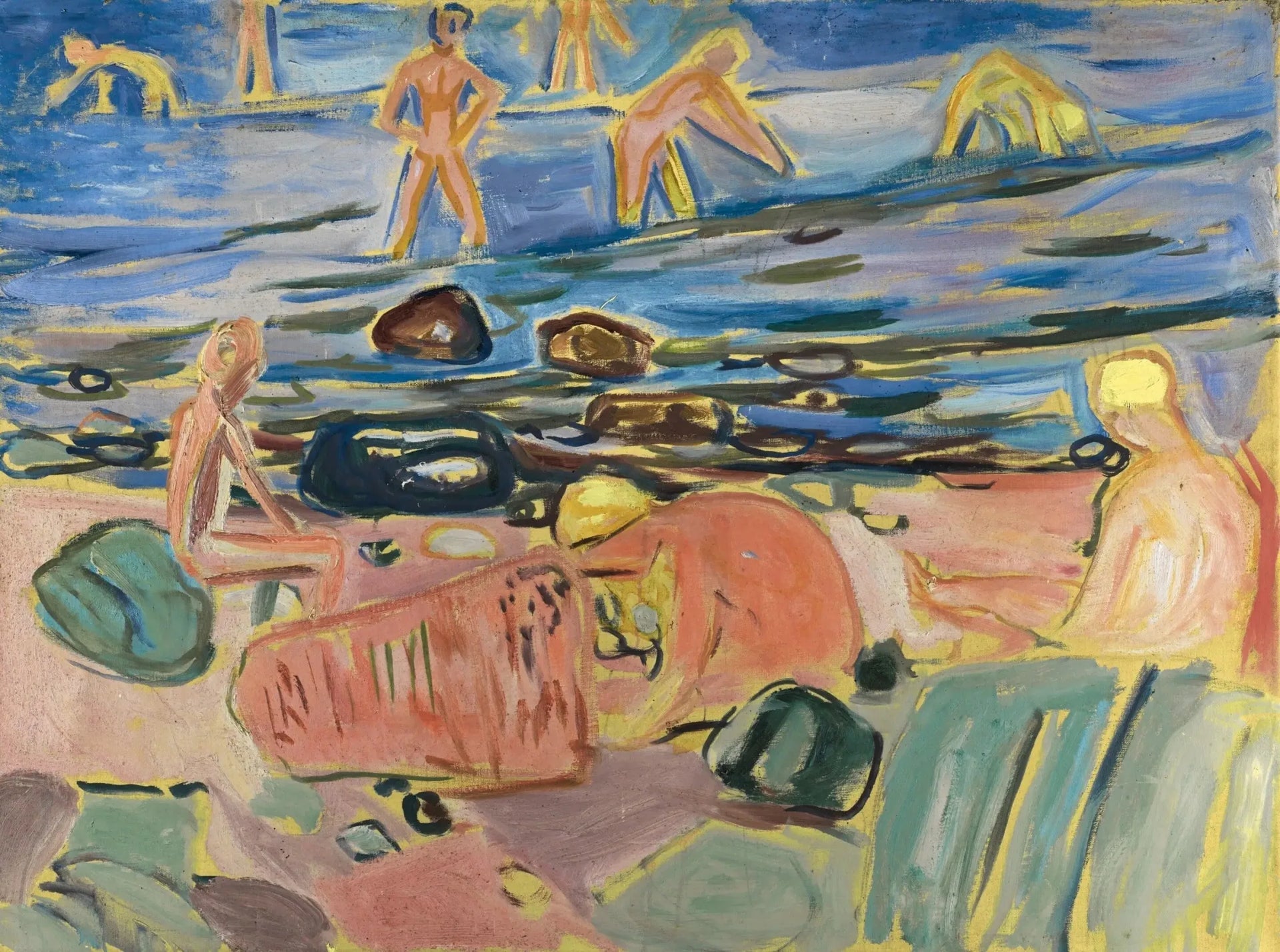 Les garçons se baignant - Edvard Munch image 1 copie peinte à la main à l’huile