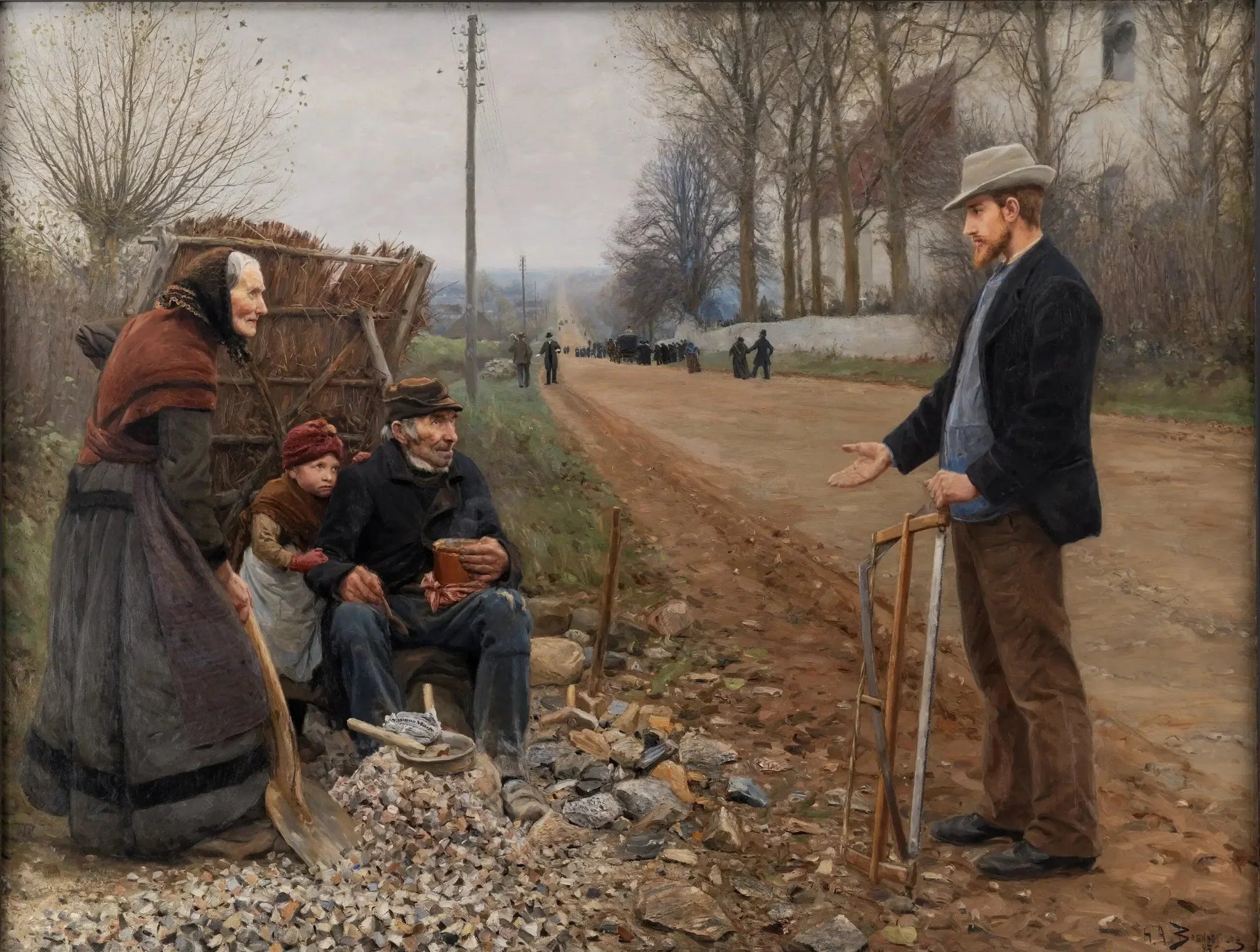 Les gens au bord d'une route - H. A. Brendekilde image 1 copie peinte à la main à l’huile