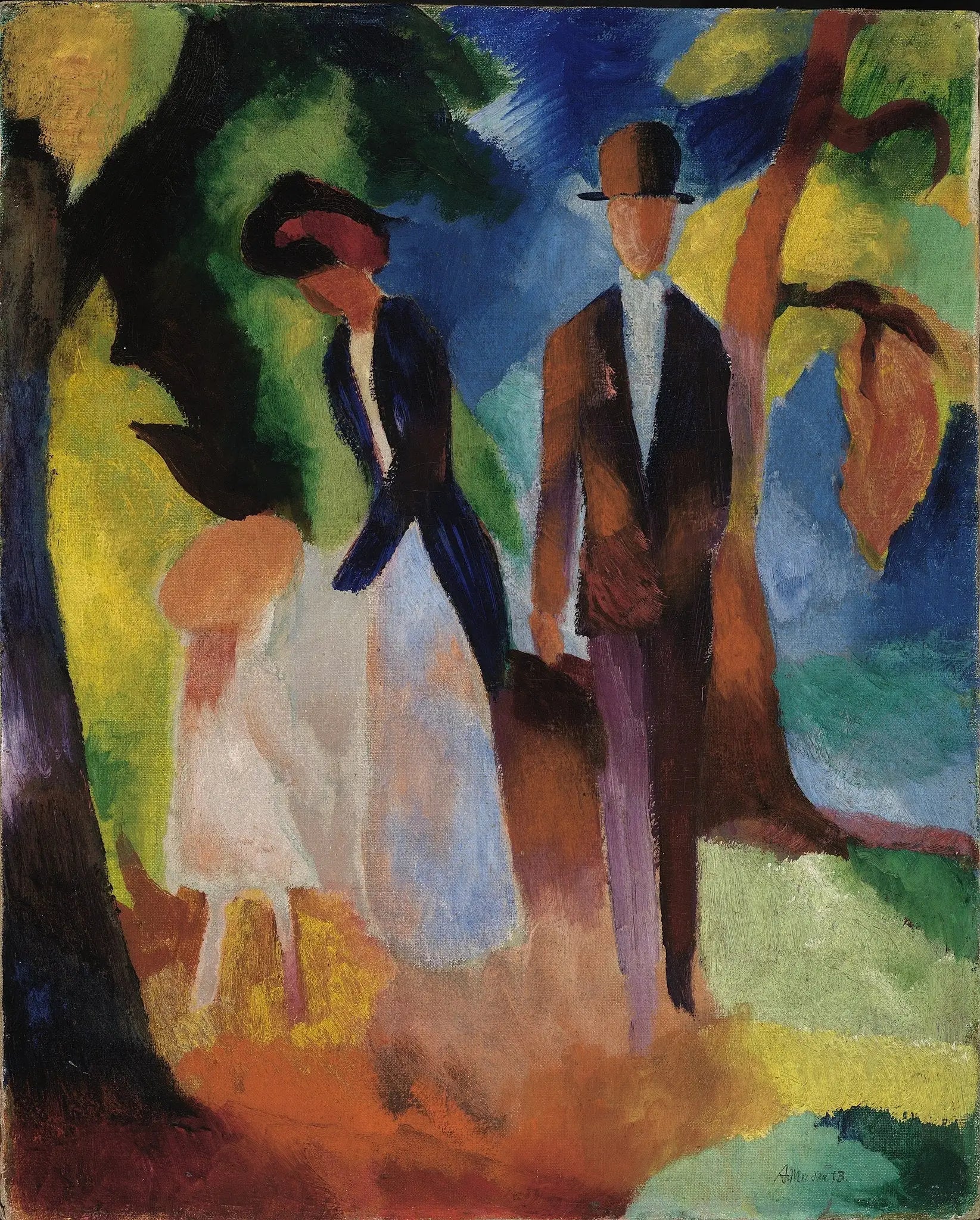 Les gens au bord du lac bleu - August Macke image 1 reproduction d’œuvre d’art à l’huile
