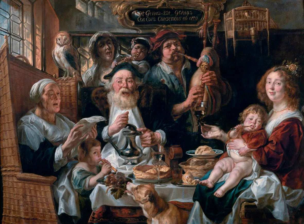 Les jeunes piaillent comme chantent les vieux - Jacob Jordaens image 1 reproduction de peinture à l’huile