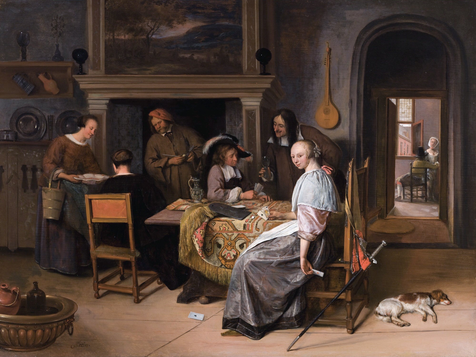 Les joueurs de cartes dans un intérieur - Jan Steen image 1 reproduction d’œuvre d’art à l’huile