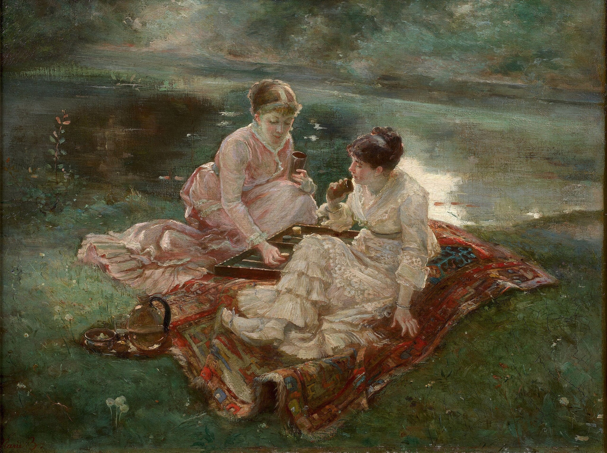 Les Joueuses de jacquet - Marie Bracquemond image 1 tableau peint à l’huile sur toile