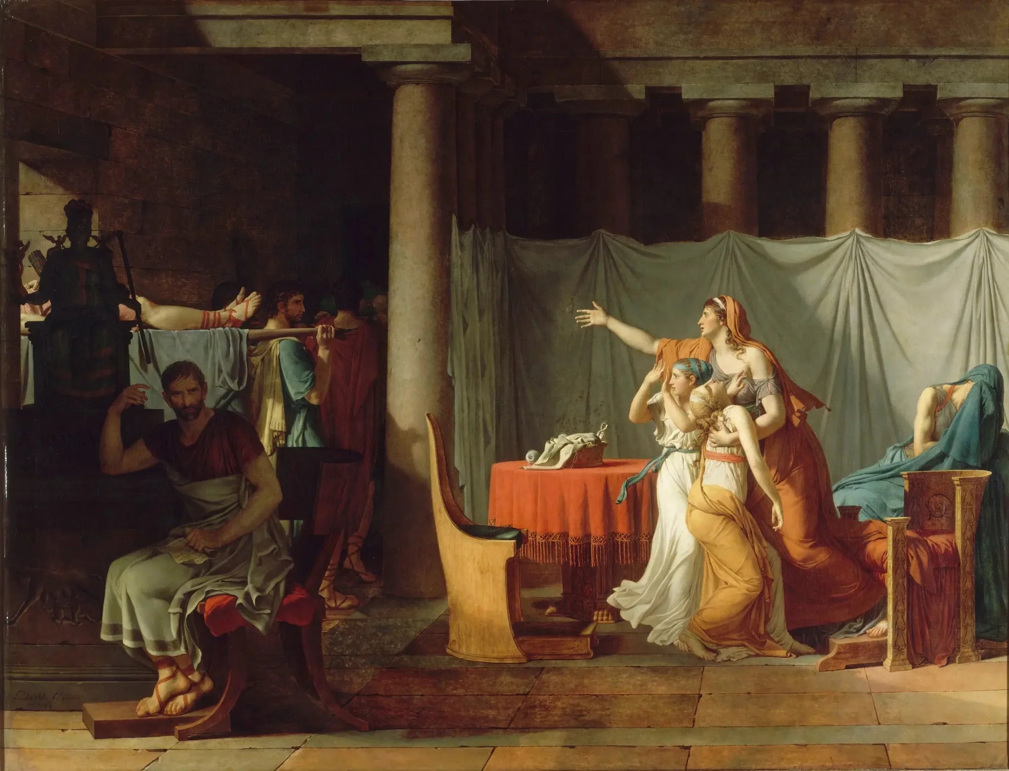 Les licteurs rapportant à Brutus les corps de ses fils - Jacques-Louis David image 1 reproduction artisanale de tableau