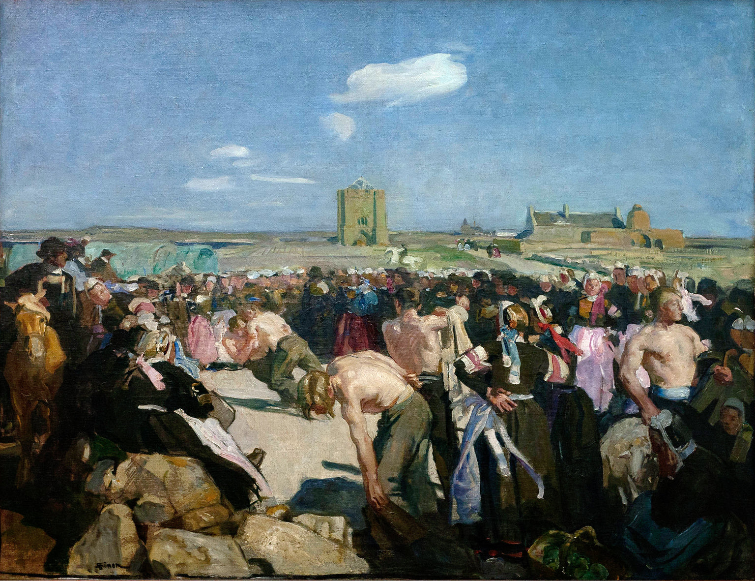 Les lutteurs à main plate, Penmarc'h - Lucien Simon image 1 reproduction artisanale de tableau