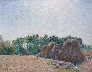 Les Meules de paille à Moret - effet du matin - Alfred Sisley image 1 reproduction de peinture à l’huile