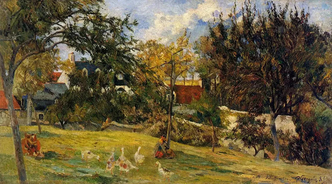 Les Oies dans le pré, ou Ferme en Normandie - Paul Gauguin image 1 reproduction de peinture à l’huile