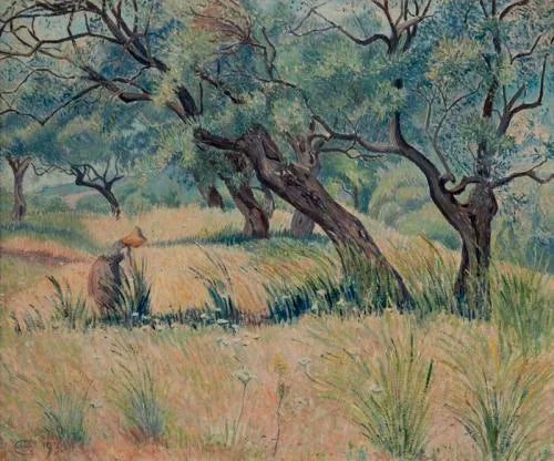 Les Oliviers (Oliveraie Matin) - Lucien Pissarro image 1 reproduction artisanale de tableau