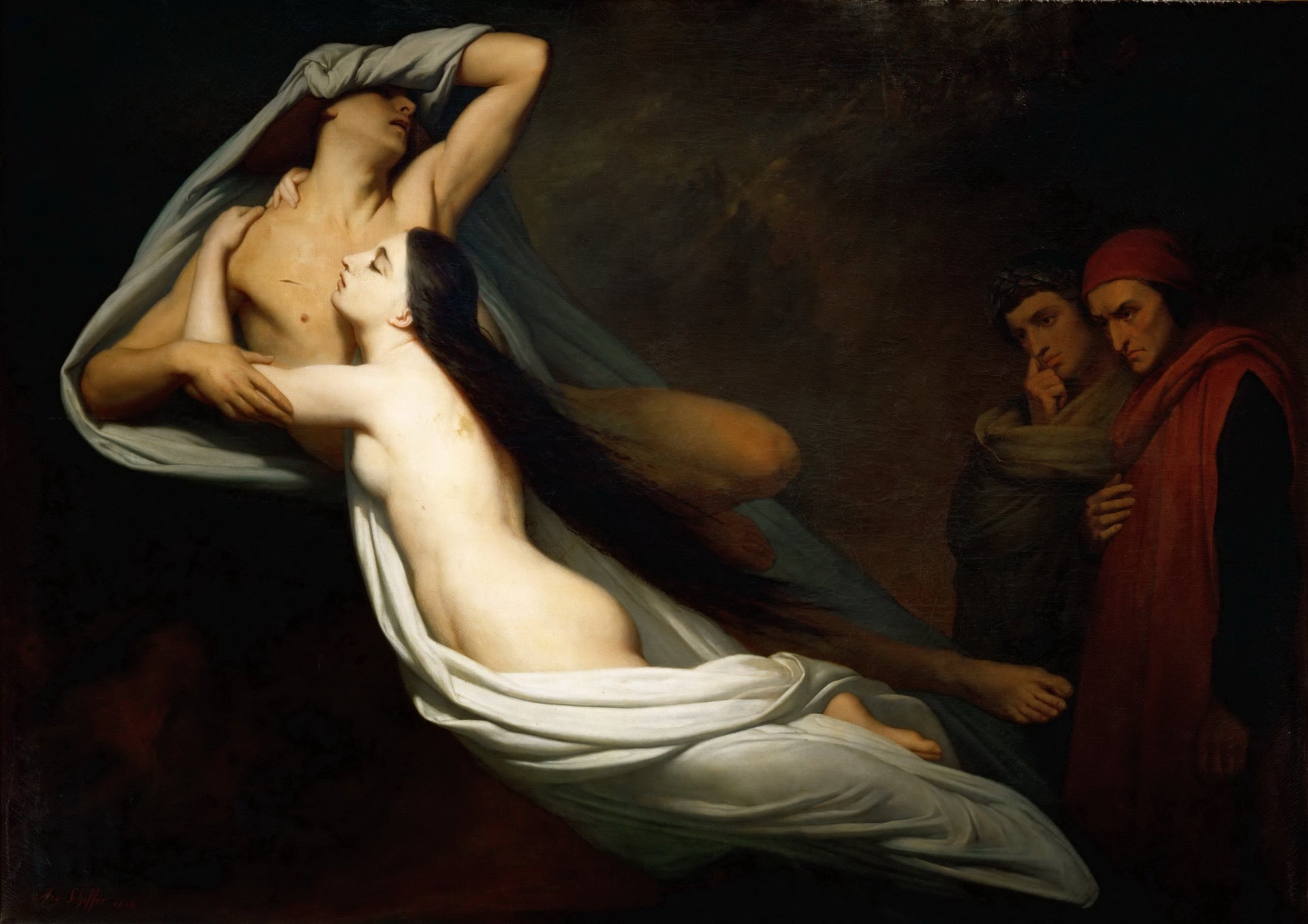 Les Ombres de Francesca da Rimini et de Paolo Malatesta apparaissent à Dante et à Virgile - Ary Scheffer image 1 tableau peint à l’huile sur toile