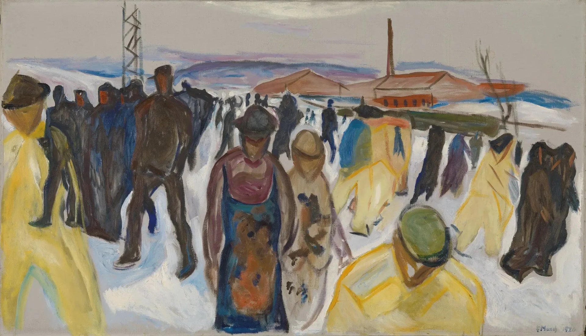 Les ouvriers reviennent chez eux - Edvard Munch image 1 copie peinte à la main à l’huile