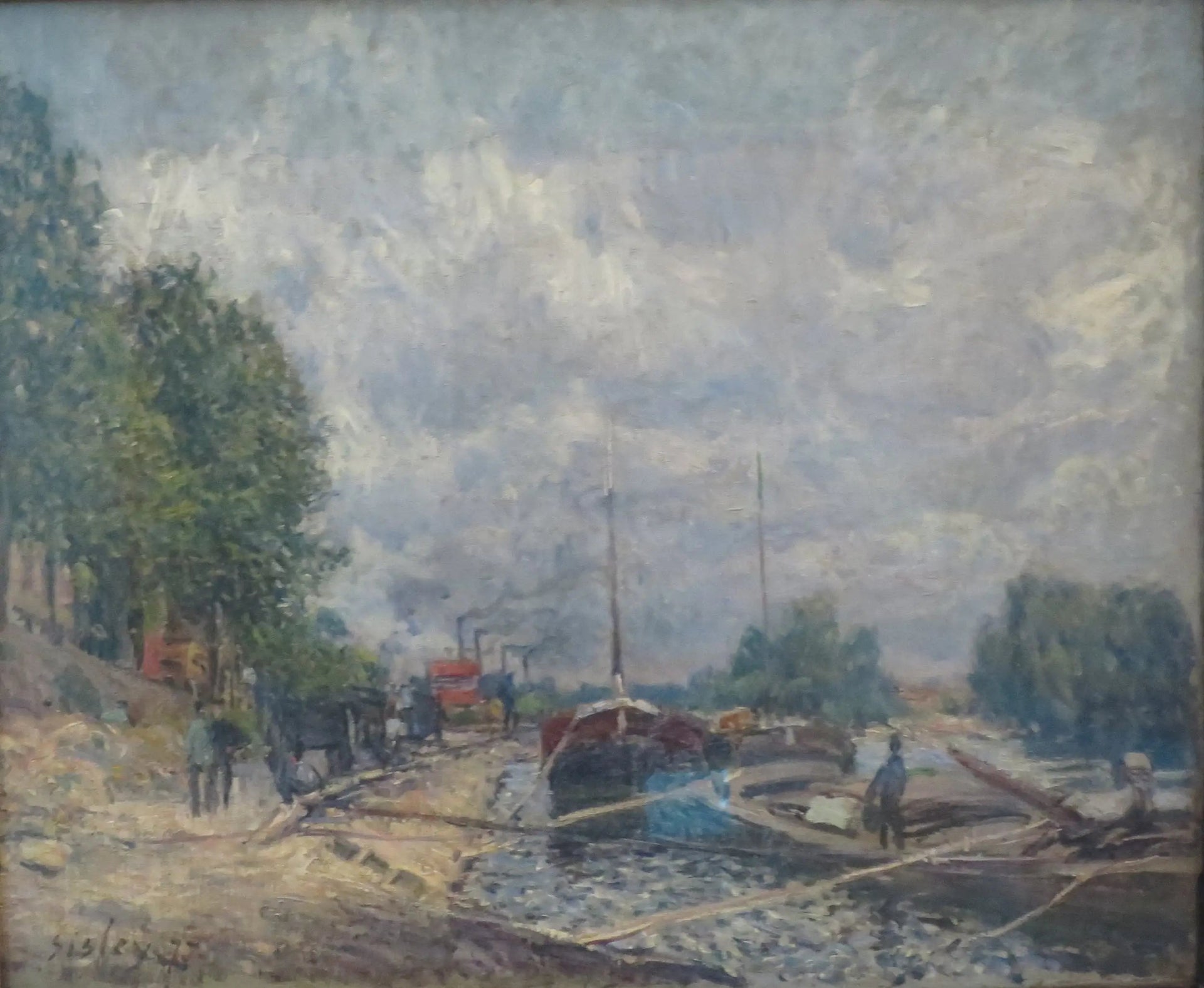 Les Péniches à Billancourt - Alfred Sisley image 1 copie de tableau peinte à la main
