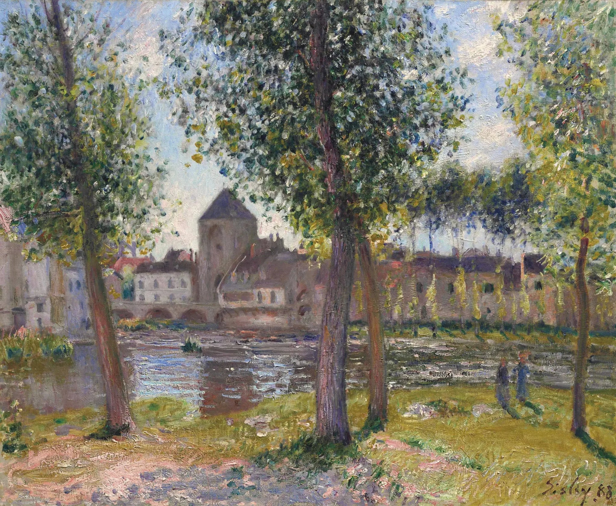 Les peupliers à Moret-sur-Loing, après midi d'août - Alfred Sisley image 1 copie peinte à la main à l’huile