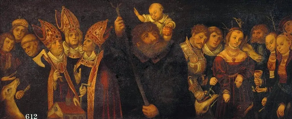 Les quatorze aides dans le besoin - Lucas Cranach the Elder image 1 reproduction artisanale de tableau