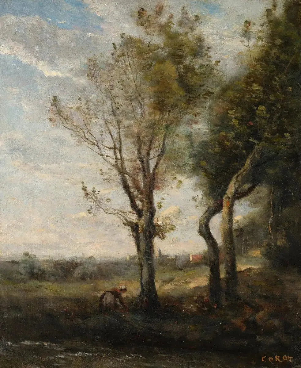 Les quatre arbres en bordure de plaine - Jean-Baptiste Camille Corot image 1 tableau peint à l’huile sur toile