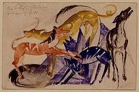 Les quatre chiens de compagnie du prince Jusuff - Franz Marc