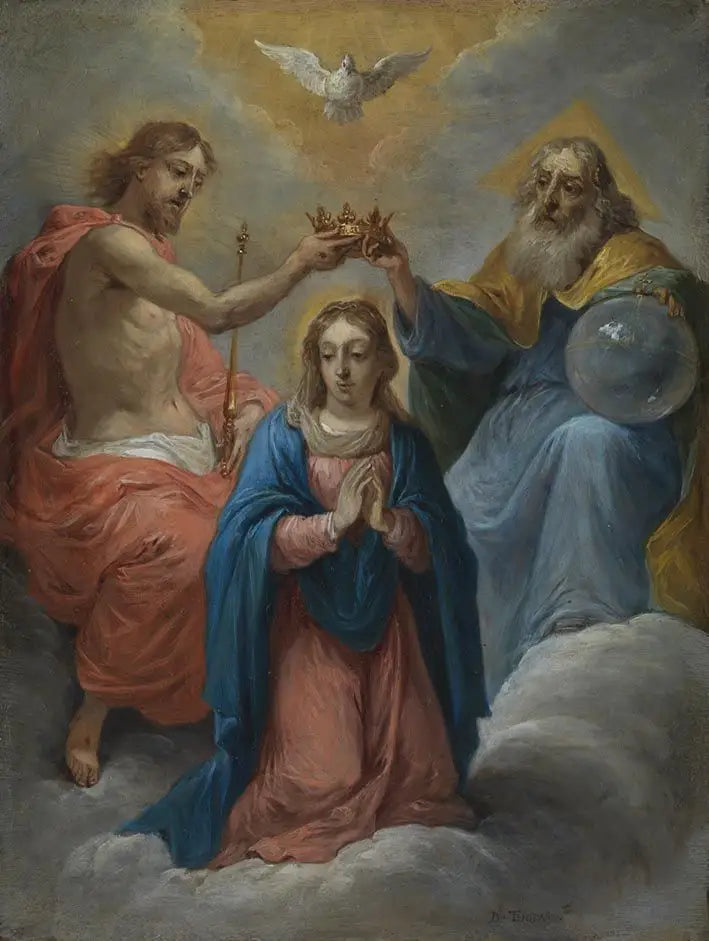 Les quinze secrets du rosaire : le couronnement de la Vierge Marie comme Reine du Ciel - David Teniers le Jeune image 1 reproduction de peinture à l’huile