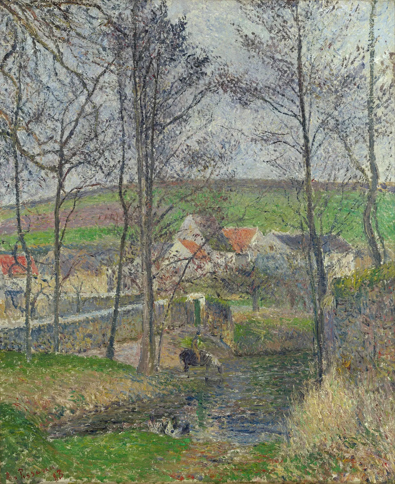 Les rives de la Viosne à Osny par temps gris, hiver - Camille Pissarro