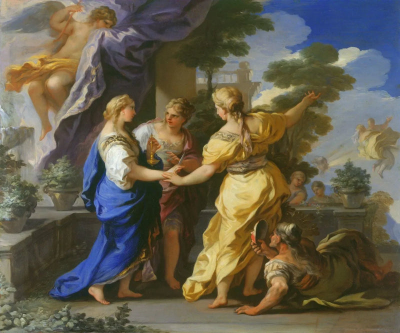 Les sœurs de Psyché lui offrent une lampe et un poignard. - Luca Giordano