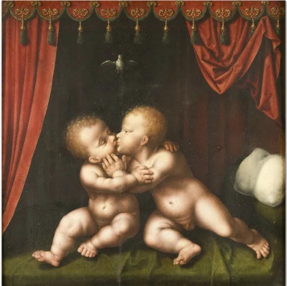 Les saints Enfants s'embrassant - Joos van Cleve image 1 tableau peint à l’huile sur toile