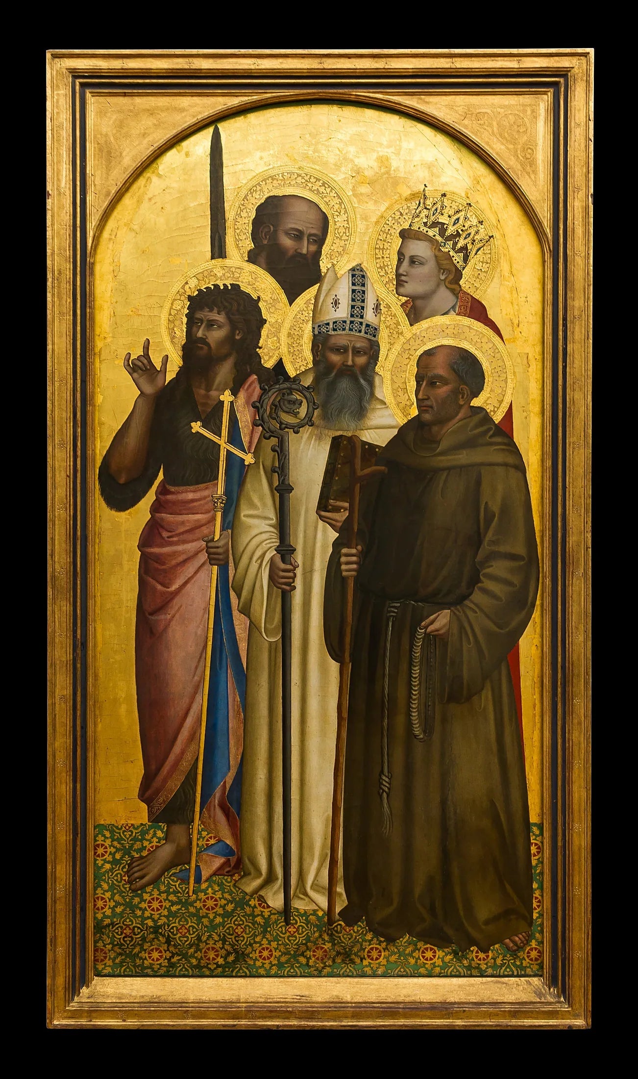 les Saints Jean Baptiste, Gilles, Gérard, Paul et Catherine (Miniato ?) - Nardo di Cione image 1 copie peinte à la main à l’huile
