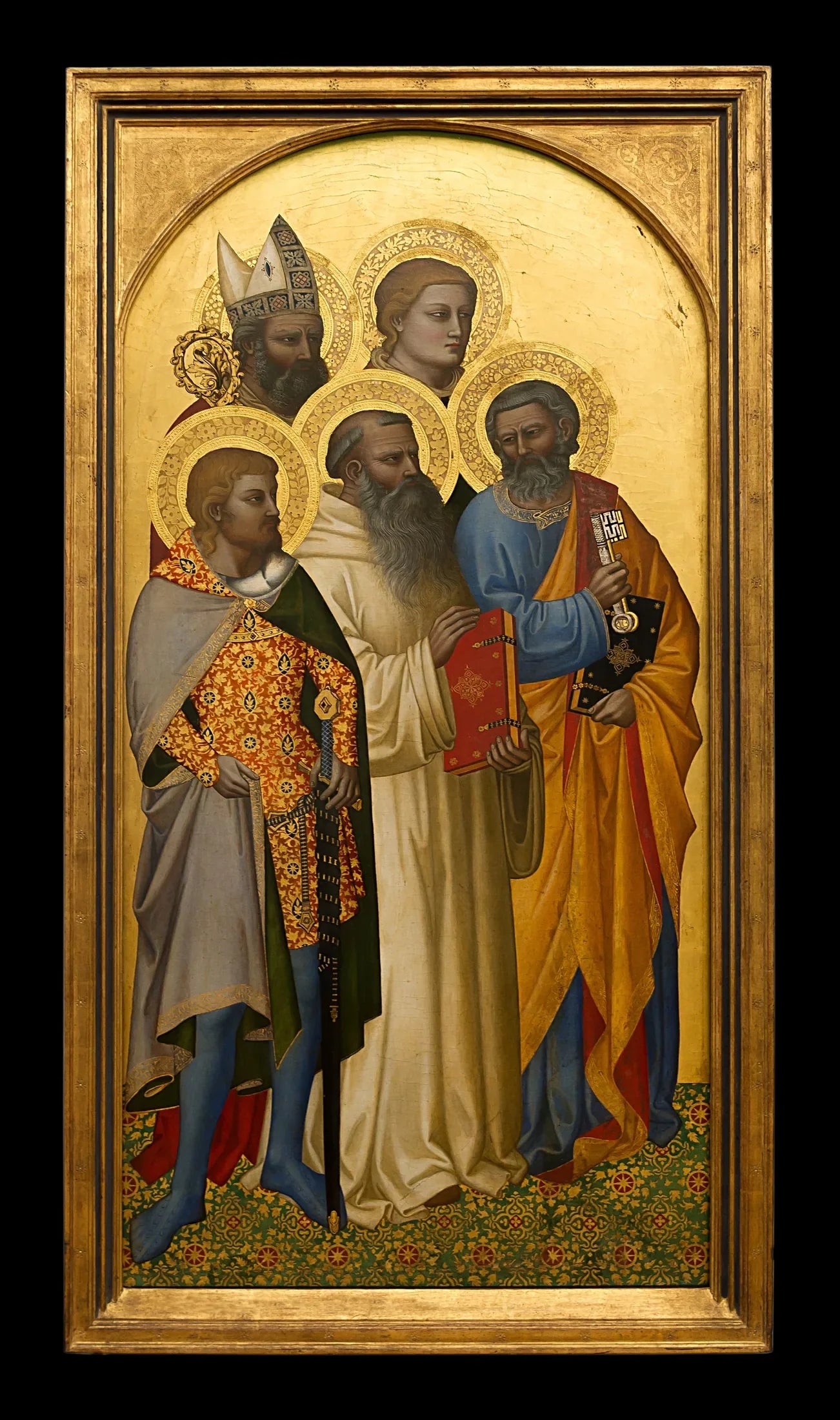 les Saints Pierre, Benoît, Julien (?), Etienne (?) et un saint évêque (Nicolas de Bari ?). - Nardo di Cione image 1 copie de tableau peinte à la main