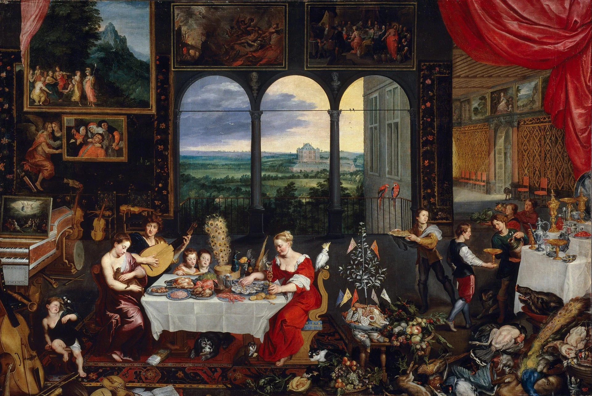 Les Sens de l'ouïe, du toucher et du goût - Jan Brueghel l'Ancien image 1 reproduction de peinture à l’huile