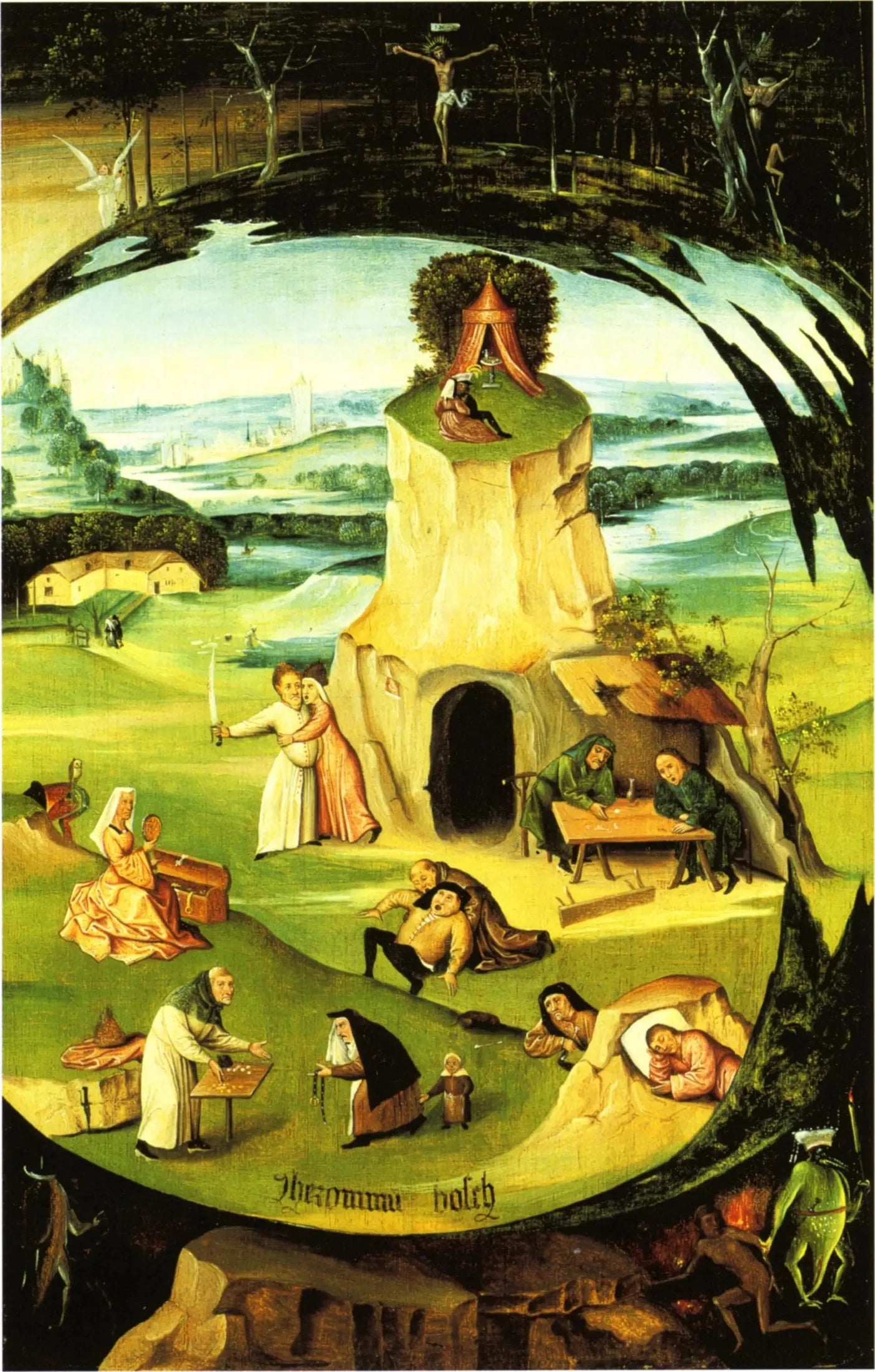 Les sept Péchés capitaux dans une peau de globe terrestre. - Hieronymus Bosch image 1 reproduction artisanale de tableau