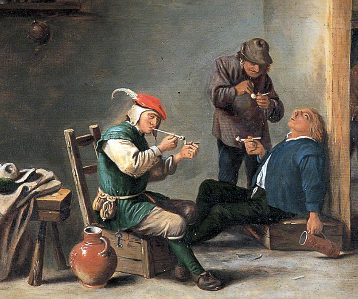 Les Topers (Boors fumant à l'intérieur) - Adriaen Brouwer image 1 reproduction d’œuvre d’art à l’huile
