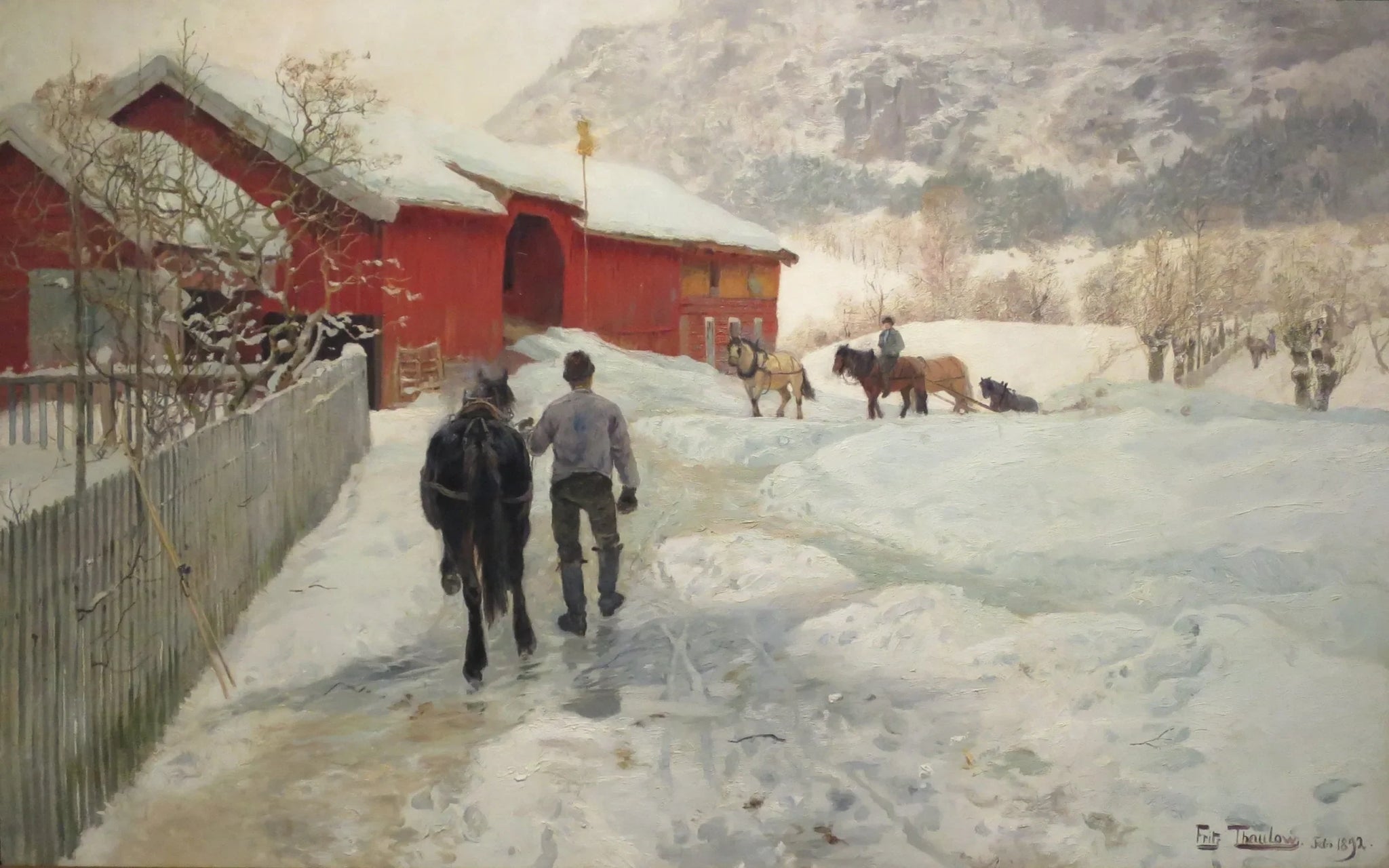 Les transporteurs de bois rentrent chez eux - Frits Thaulow image 1 reproduction de peinture à l’huile