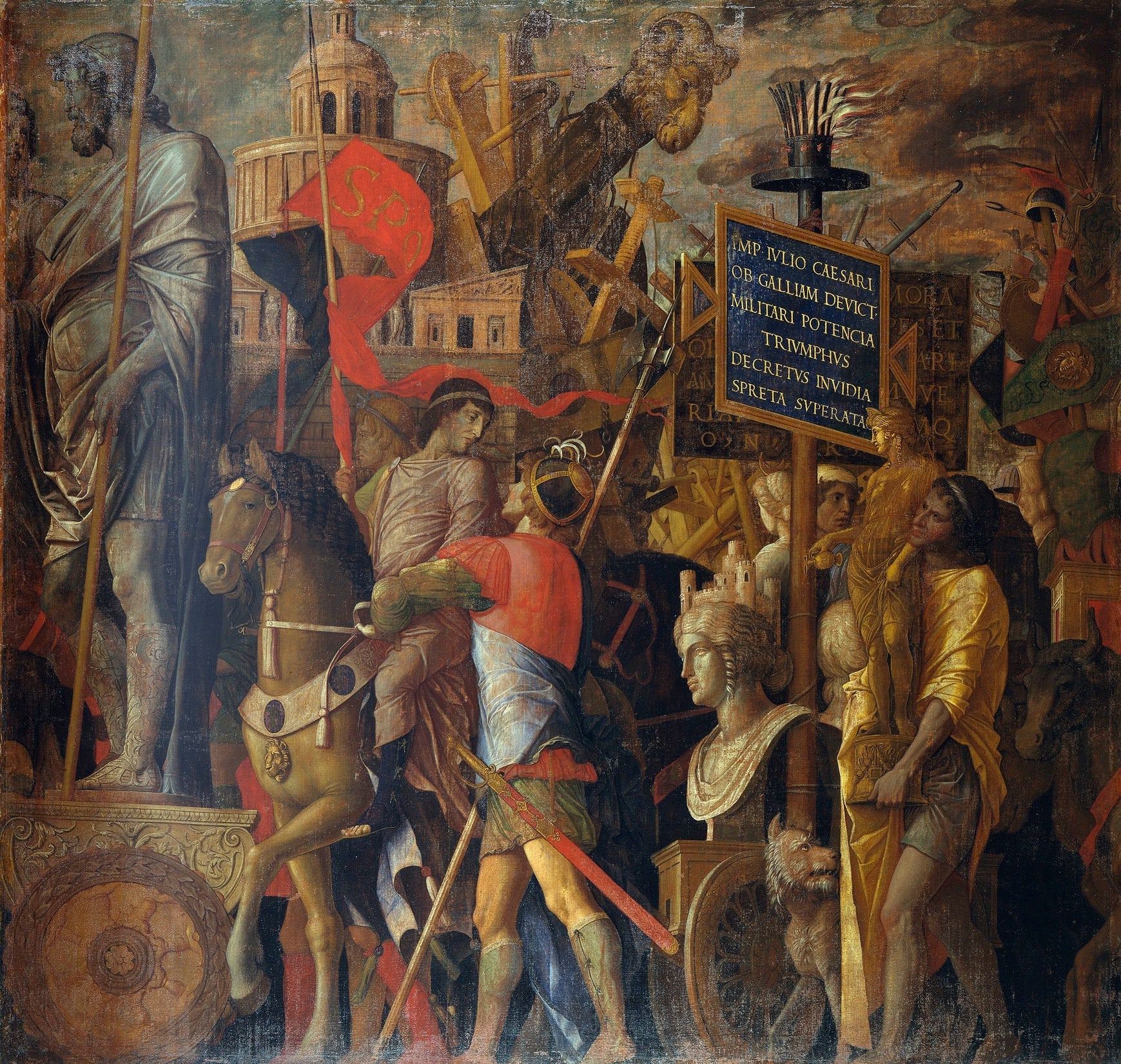 Les Triomphes de César : 2. Les porteurs d'étendards et le matériel de siège - Andrea Mantegna image 1 reproduction artisanale de tableau