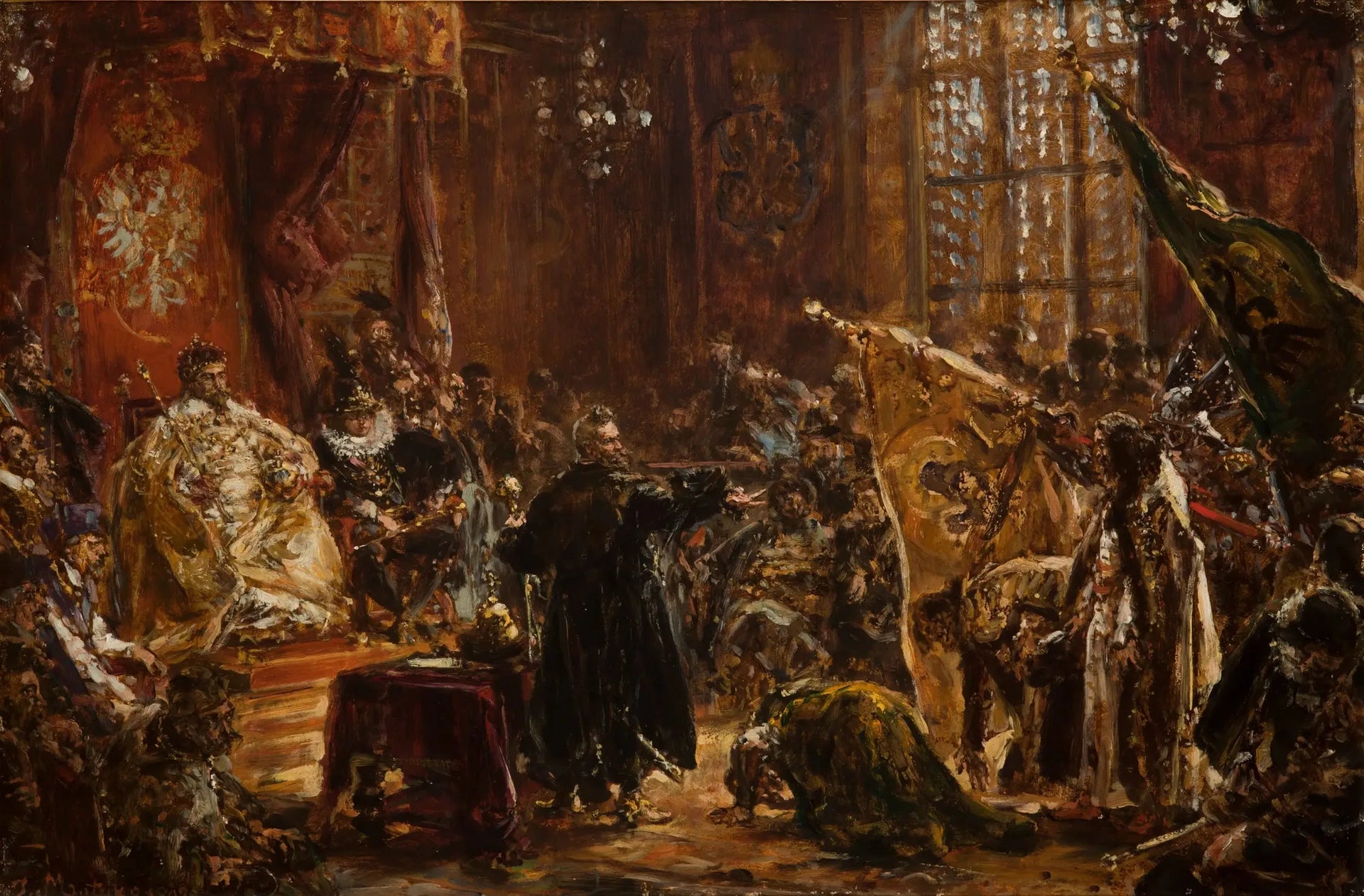 Les tsars Chouïski amenés par Żółkiewski au Sejm de Varsovie devant Zygmunt III - Jan Matejko image 1 reproduction de peinture à l’huile