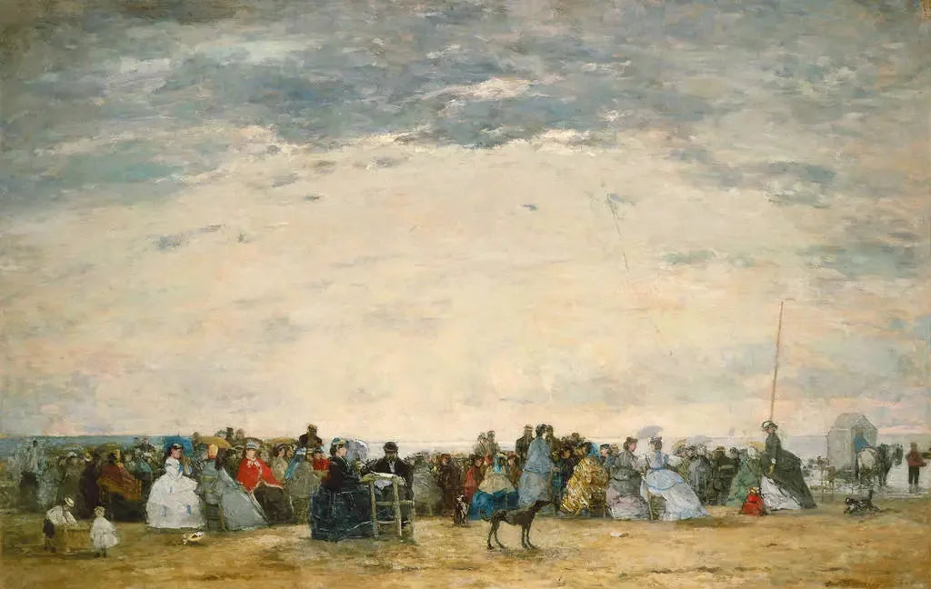Les vacanciers sur la plage à Trouville - Eugène Boudin image 1 copie peinte à la main à l’huile