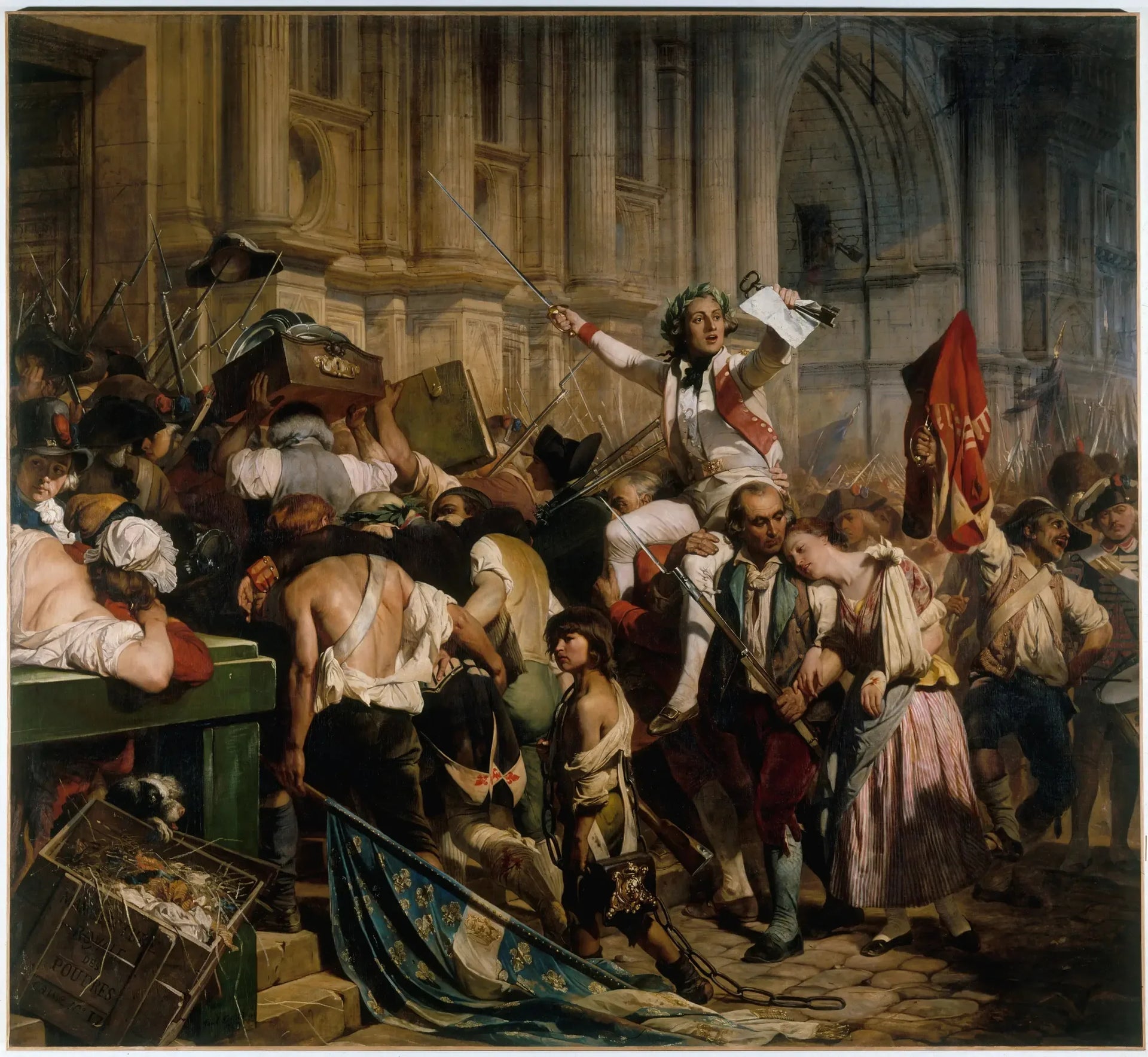 Les Vainqueurs de la Bastille devant l'Hôtel de Ville, le 14 juillet 1789 - Paul Delaroche image 1 copie de tableau peinte à la main