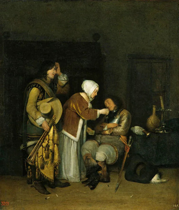 Lettre à un soldat endormi - Gerard ter Borch image 1 copie peinte à la main à l’huile