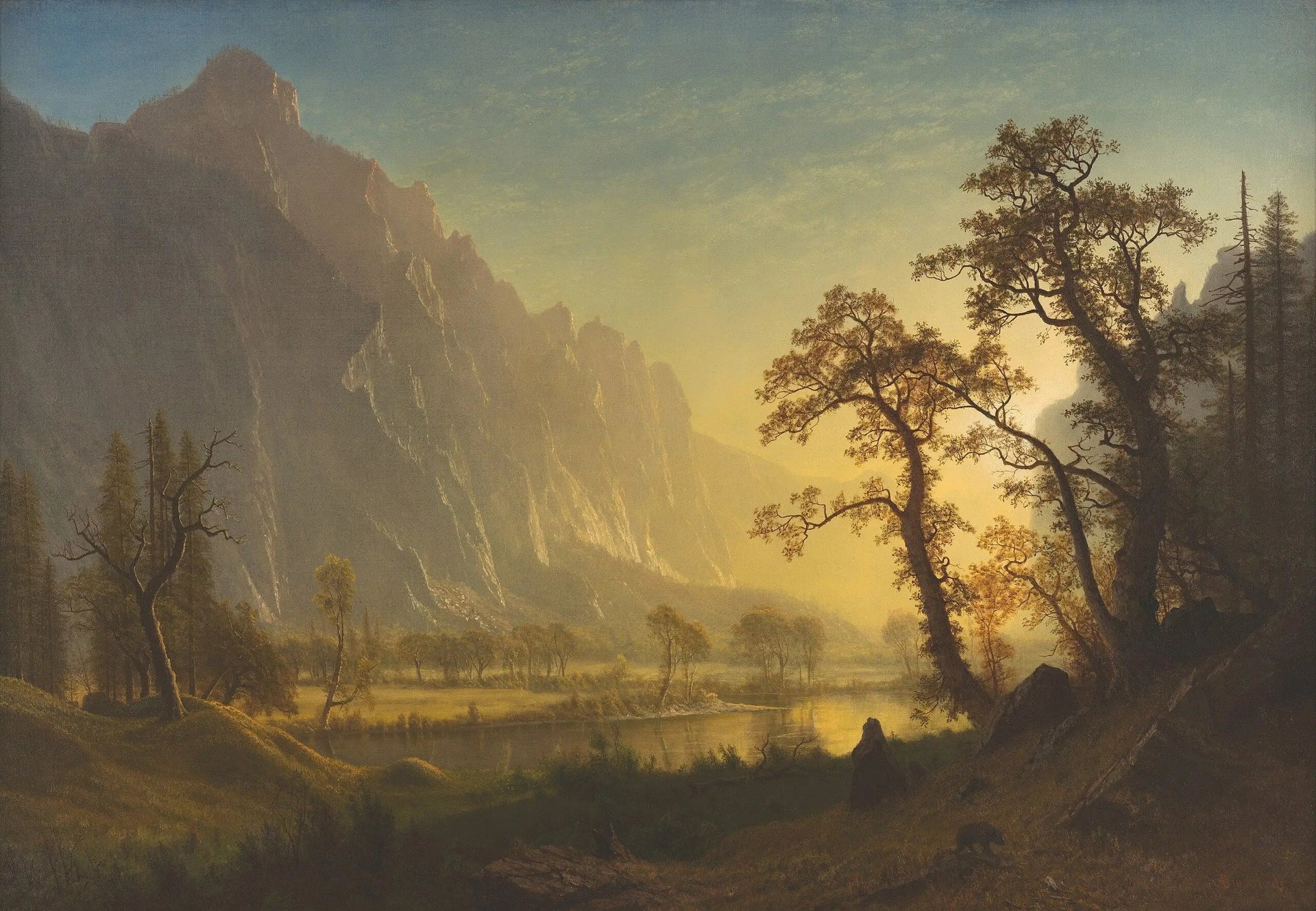 Lever de soleil, vallée de Yosemite - Albert Bierstadt image 1 reproduction d’œuvre d’art à l’huile